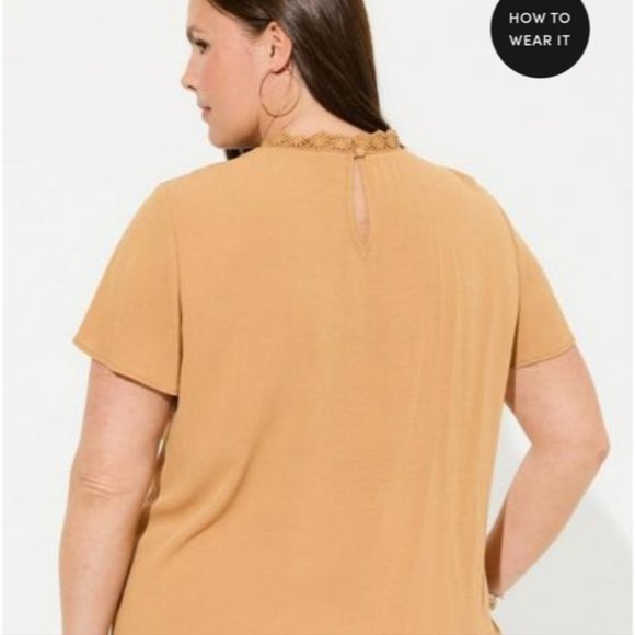 Crinkle Gauze Yoke Flutter Short Sleeve top 3x - Picture 3 of 4